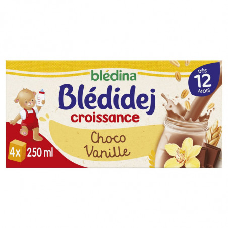 LOT DE 4 - BLEDINA - Blédidej Croissance Choco Vanille Lait et céréales bébé dès 12 mois - boîte de 4 briques de 250 ml