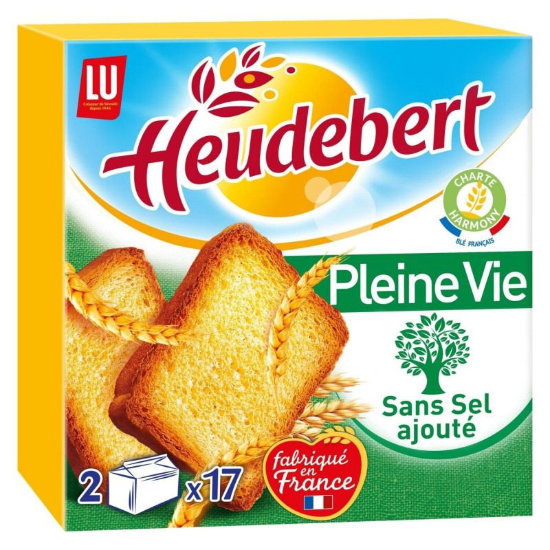 LOT DE 2 - HEUDEBERT - Biscottes  sans sel Pleine Vie - boîte de 34 tranches - 300 g