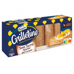 LOT DE 3 - PASQUIER - Biscottes Grillettine Blé Complet Sans Sucres Ajoutés - paquet de 18 Biscottes - 255 g