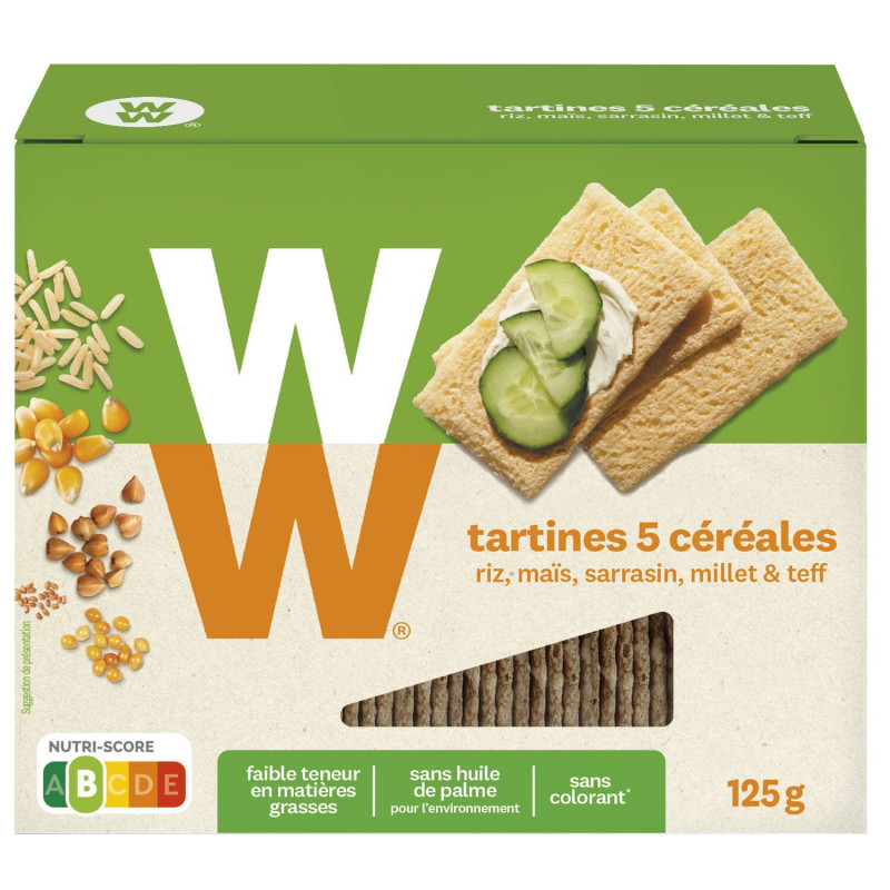 LOT DE 5 - WEIGHT WATCHERS - Tartines craquante 5 céréales - boite de 125 g
