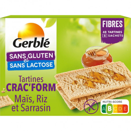 LOT DE 2 - GERBLE - tartines Crac'Form Maïs Riz Sarrasin Sans Gluten Fibres - boite de 250 g