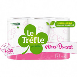 LOT DE 3 - LE TREFLE - Papier toilette Maxi Douceur - paquet de 6 rouleaux