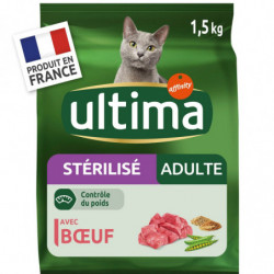 LOT DE 2 - ULTIMA - Croquettes pour chat Adulte Stérilisé au Buf - sac de 1,5 kg