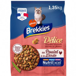 LOT DE 2 - BREKKIES - Delice au Poulet à la Dinde et aux Légumes Croquettes pour chat Adulte - sac de 1,35 kg