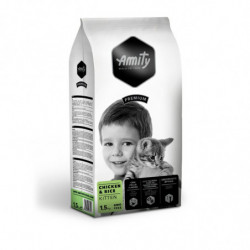 LOT DE 3 - AMITY - Croquettes pour chat Junior au Poulet avec du riz - sac de 1,5 kg