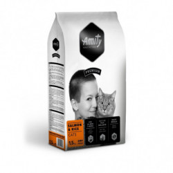 LOT DE 5 - AMITY - Croquettes pour chat Adulte au Saumon avec du riz - sac de 1,5kg