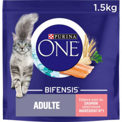 LOT DE 5 - PURINA ONE - Croquettes pour chat Adulte au Saumon - sac de 1,5 kg