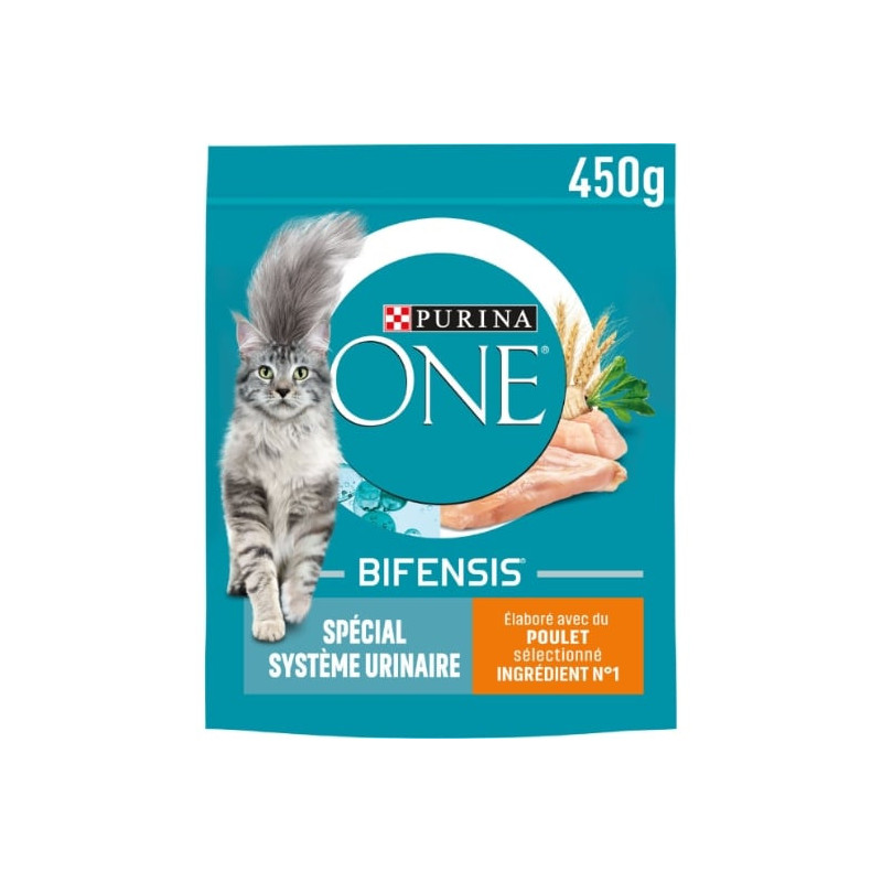 LOT DE 2 - PURINA ONE - Croquettes pour chat Spécial Système Urinaire au Poulet - sac de 450 g