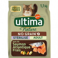 LOT DE 2 - ULTIMA NATURE - Croquettes pour chat Adulte Stérilisé au Saumon Sans Céréales - sac de 1,1 kg
