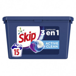 SKIP - Lessive Capsule Active Clean 3En1 - boîte de 15 capsules