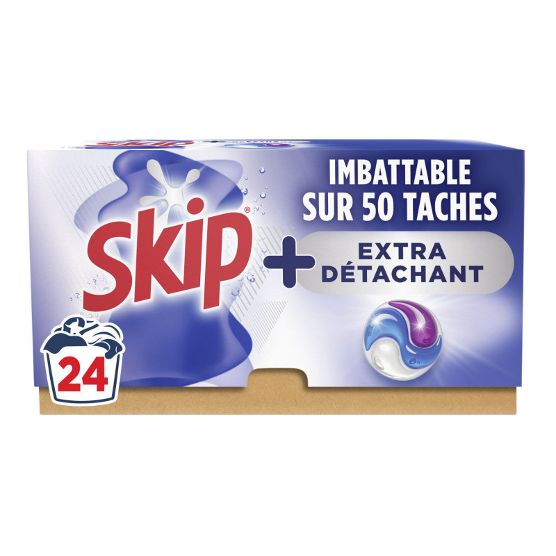 LOT DE 2 - SKIP - Lessive Capsules Extra Détachant Tout en 1 - boîte de 24 capsules