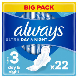 LOT DE 5 - ALWAYS -Ultra Day and Night Avec Ailettes Taille 3 - paquet de 22 serviettes hygiéniques