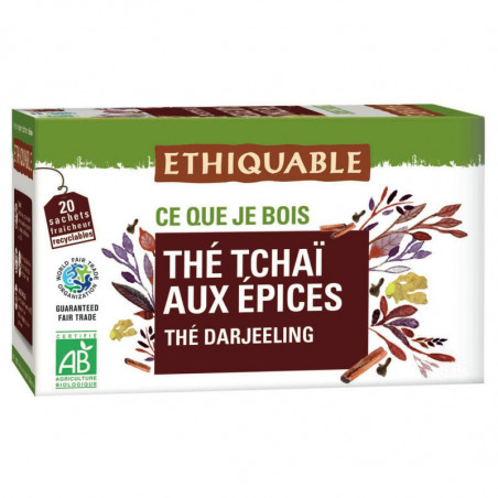 LOT DE 3 - ETHIQUABLE - Thé noir Tchai aux Epices Darjeeling Bio - boite de 20 sachets