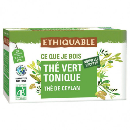 LOT DE 6 - ETHIQUABLE - Thé vert Tonique de Ceylan Bio - boite de 20 sachets