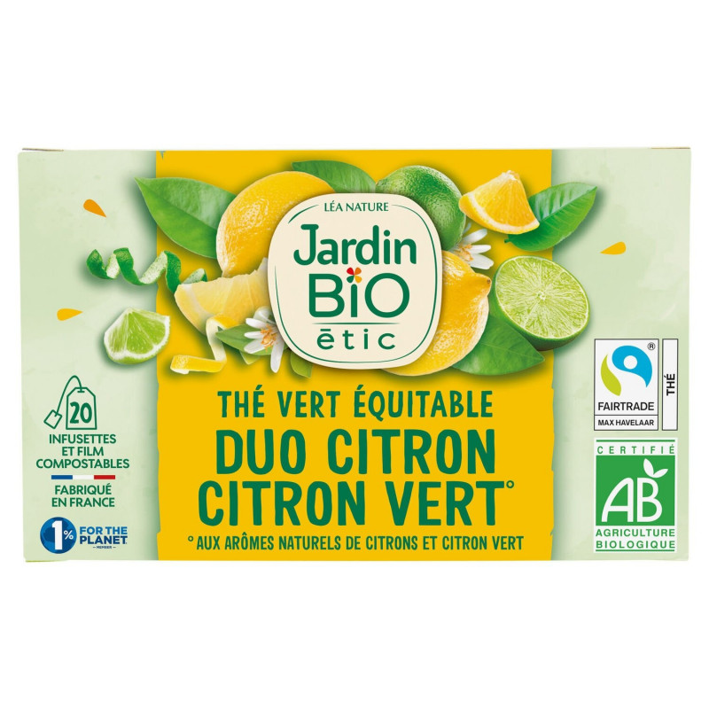 LOT DE 3 - JARDIN BIO ETIC - Thé vert Duo Citron Citron Vert Bio - boîte de 20 sachets