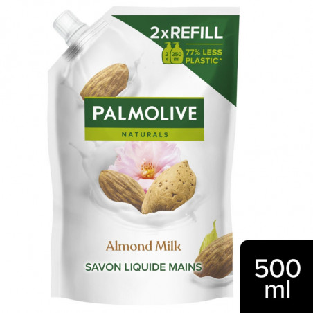 LOT DE 4 - PALMOLIVE - Naturals Recharge Savon Liquide Mains Lait et Amande - pochette de 500 ml