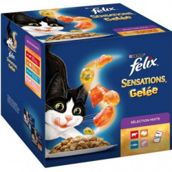 LOT DE 3 - PURINA - FELIX Sensations Gelée pour chat Sélection Mixte - 24 sachets de 100g - Boîte de 2,4 kg