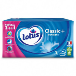 LOT DE 3 - LOTUS - Mouchoirs Classic+ 3-en-1 Pur Blanc - boite de 80 Mouchoirs