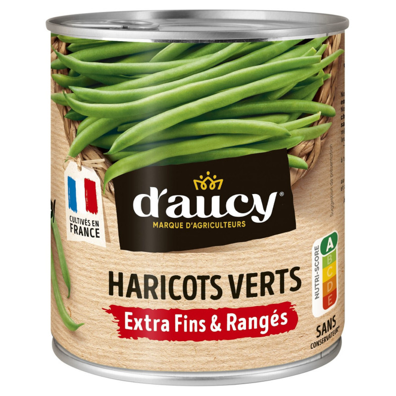 LOT DE 6 - D'AUCY - Haricots verts extra fins et rangés - boîte de 440 g