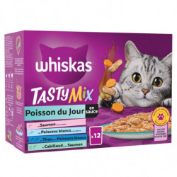 LOT DE 2 - WHISKAS - Tasty Mix Poisson du Jour en Sauce 4 variétés Pâtée pour chat - boite de 12 sachets de 85 g