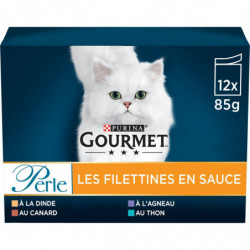 LOT DE 5 - PURINA GOURMET - Perle Les Filettines en Sauce Pâtée pour chat  - paquet de 12 sachets de 85 g