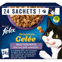LOT DE 2 - FELIX - Sensations en Gelée Sélection Mixte Pâtée pour chat - boite de 24 sachets de 85 g