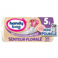 LOT DE 6 - HANDY BAG - Sacs Poubelle à poignées coulissantes Salle de Bains 5 L senteur florale - Rouleau de 20 Sacs