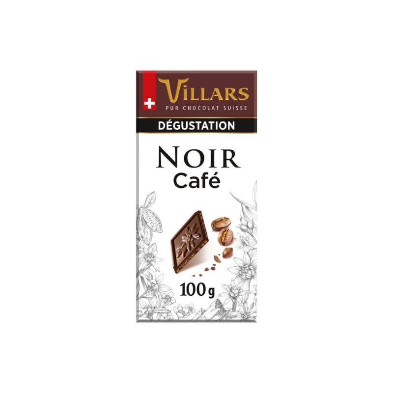 LOT DE 2 - VILLARS - Tablette Dégustation Chocolat Noir Aux Pépites De Café - tablette de 100 g