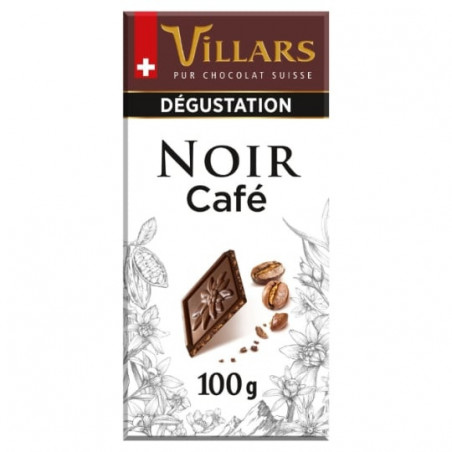 LOT DE 2 - VILLARS - Tablette Dégustation Chocolat Noir Aux Pépites De Café - tablette de 100 g