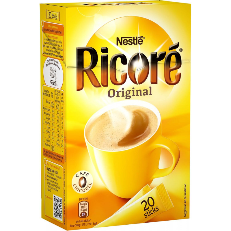 LOT DE 5 - RICORE - Original Substitut de Café - Boîte de 20 Sticks - 60 g