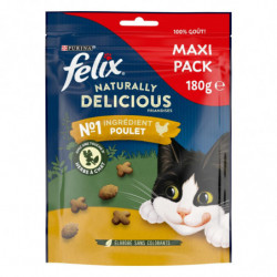 LOT DE 3 - FELIX - Naturally Delicious Friandise pour chat Poulet avec une touche d'Herbe - paquet de 180 g
