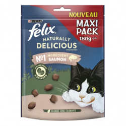 LOT DE 3 - FELIX - Naturally Delicious Friandise pour chat Saumon avec une touche d'épinard - paquet de 180 g