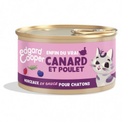 LOT DE 4 - EDGARD COOPER - Pâtée pour chat Junior en sauce au canard et au poulet - boîte de 85 g