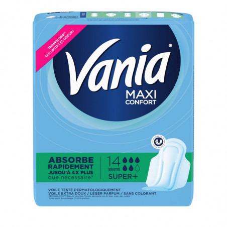 LOT DE 4 - VANIA - Maxi Confort Super + Plus Parfum Fresh Serviettes hygiéniques - paquet de 14 serviettes