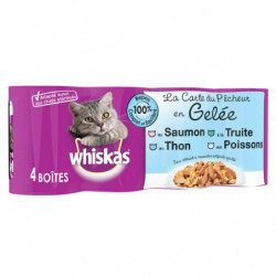 LOT DE 2 - WHISKAS - Pâtée pour chat en gelée au saumon thon truite poissons blancs - paquet de 4 boîtes de 390 g