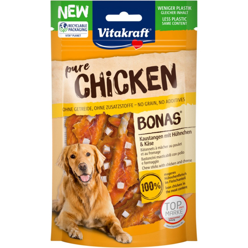 LOT DE 2 - VITAKRAFT - Pure Chicken Bonas de poulet et dés de fromage Récompenses pour chien - sachet de 80 g