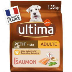 LOT DE 3 - ULTIMA - Adulte au saumon Croquettes pour chien mini - sac de 1,35 kg