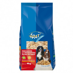 LOT DE 2 - 4 PAT' - Macaroni et Croquettes Buf Croquettes pour chien repas complet - sac de 4 kg