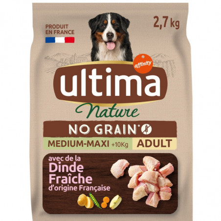 LOT DE 2 - ULTIMA - Nature No Grain Adulte à la dinde sans céréales Croquettes pour chien Medium Maxi - sac de 2,7 kg