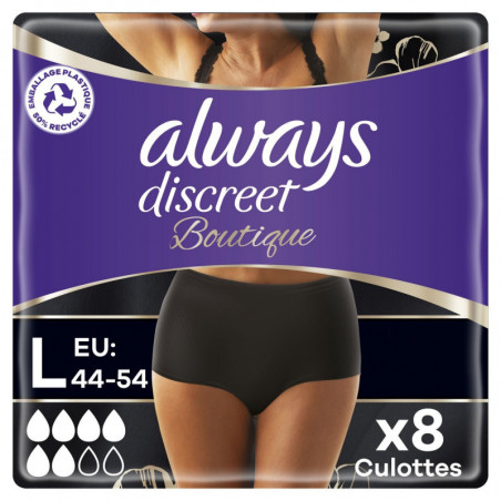 ALWAYS - Discreet Culottes Noires Plus Taille L Fuites Urinaires - paquet de 8 Culottes