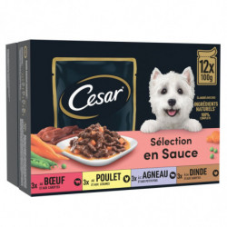 LOT DE 3 - CESAR - Sélection en sauce Pâté pour chien au buf poulet agneau dinde - boite de 12 sachets de 100 g
