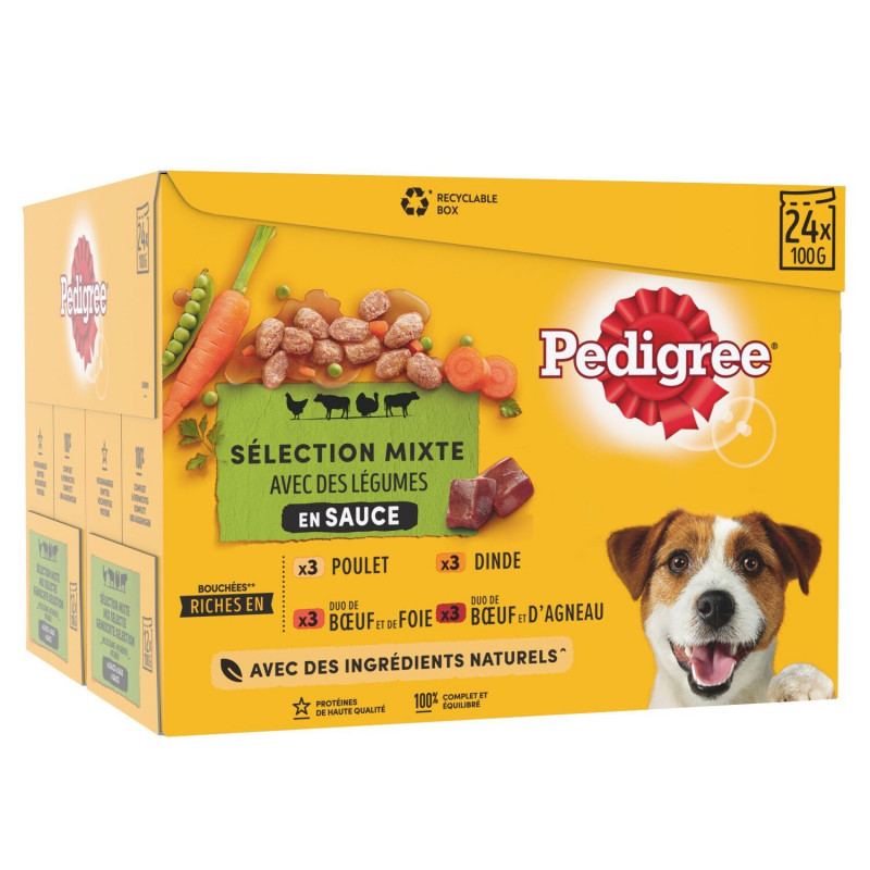 LOT DE 2 - PEDIGREE - Sélection Mixte avec Légumes en sauce au poulet dinde buf - boite de 24 sachets de 100 g