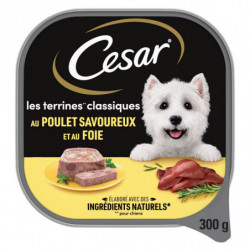 LOT DE 4 - CESAR - poulet foie Pâtée pour chien - barquette de 300 g