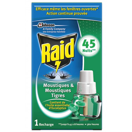 LOT DE 3 - RAID - recharge Anti-moustiques liquide Eucalyptus 45 nuits - recharge de 27 ml