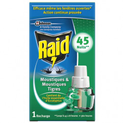 LOT DE 5 - RAID - recharge Anti-moustiques liquide Eucalyptus 45 nuits - recharge de 27 ml