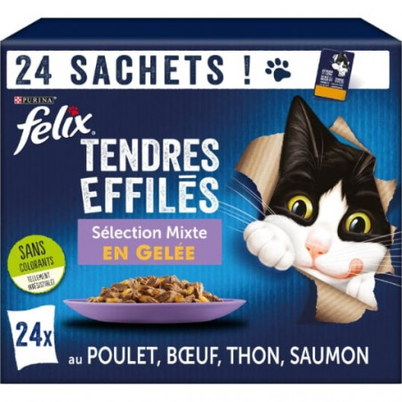 LOT DE 2 - FELIX - Tendres Effilés Sélection Mixte en Gelée Pâtée pour chat - Boite de 24 sachets de 85 g