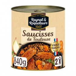 LOT DE 4 - RAYNAL ET ROQUELAURE - Saucisses de Toulouse aux lentilles cuisinées - boite de 840 g