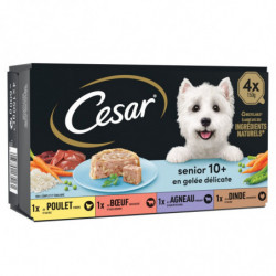 LOT DE 2 - CESAR - Pâtée pour chien Senior au poulet buf dinde agneau - boite de 4 barquettes de 150 g