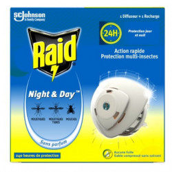 LOT DE 3 - RAID - Diffuseur Électrique Night et Day jusqu'à 240H - 1 diffuseur + 1 recharge