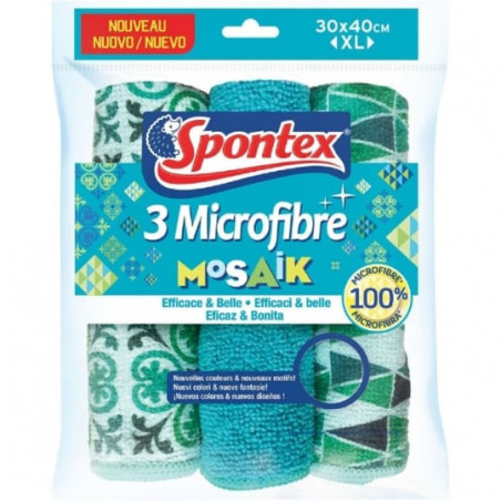 LOT DE 5 - SPONTEX - Lavette microfibre Mosaik XL - paquet de 3 lavettes